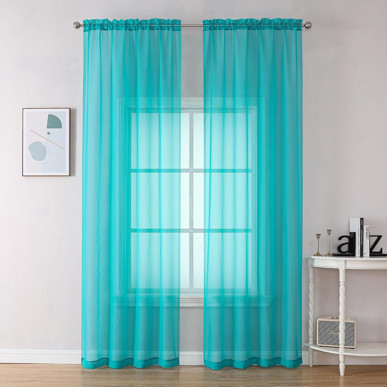 Turquoise Sheer Curtains 2 Panel Sets 84″ Inch Length – Transparent Light Weight