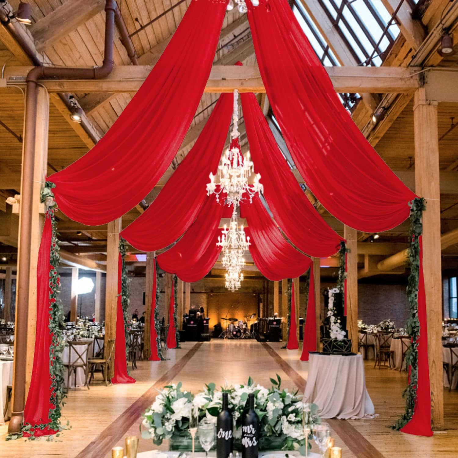 Red Chiffon Ceiling Drapes for Weddings & Parties – 2 Panels 5x20ft