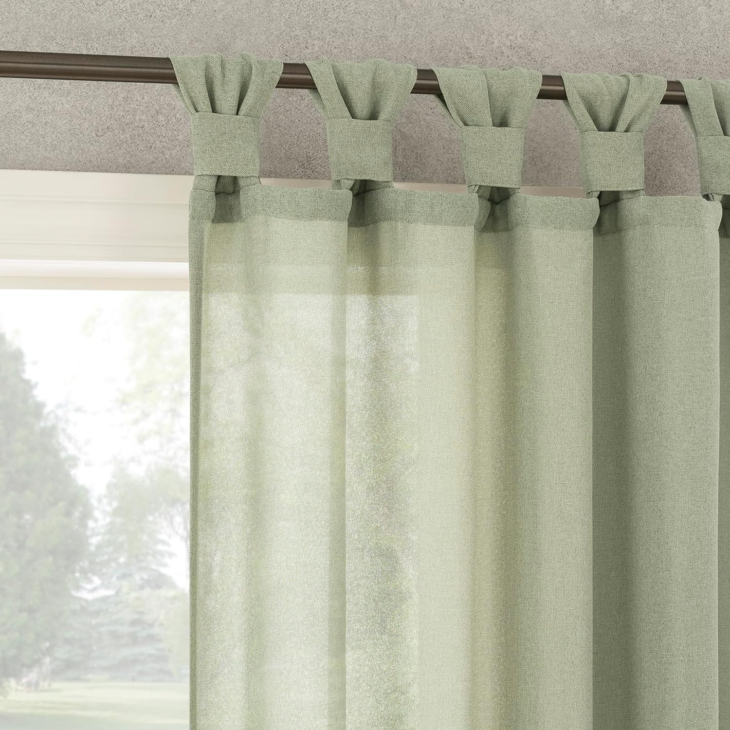 2-Pack Twist Tab Linen Texture Semi-Sheer Tab Top Curtain Panel Pair 40″ x