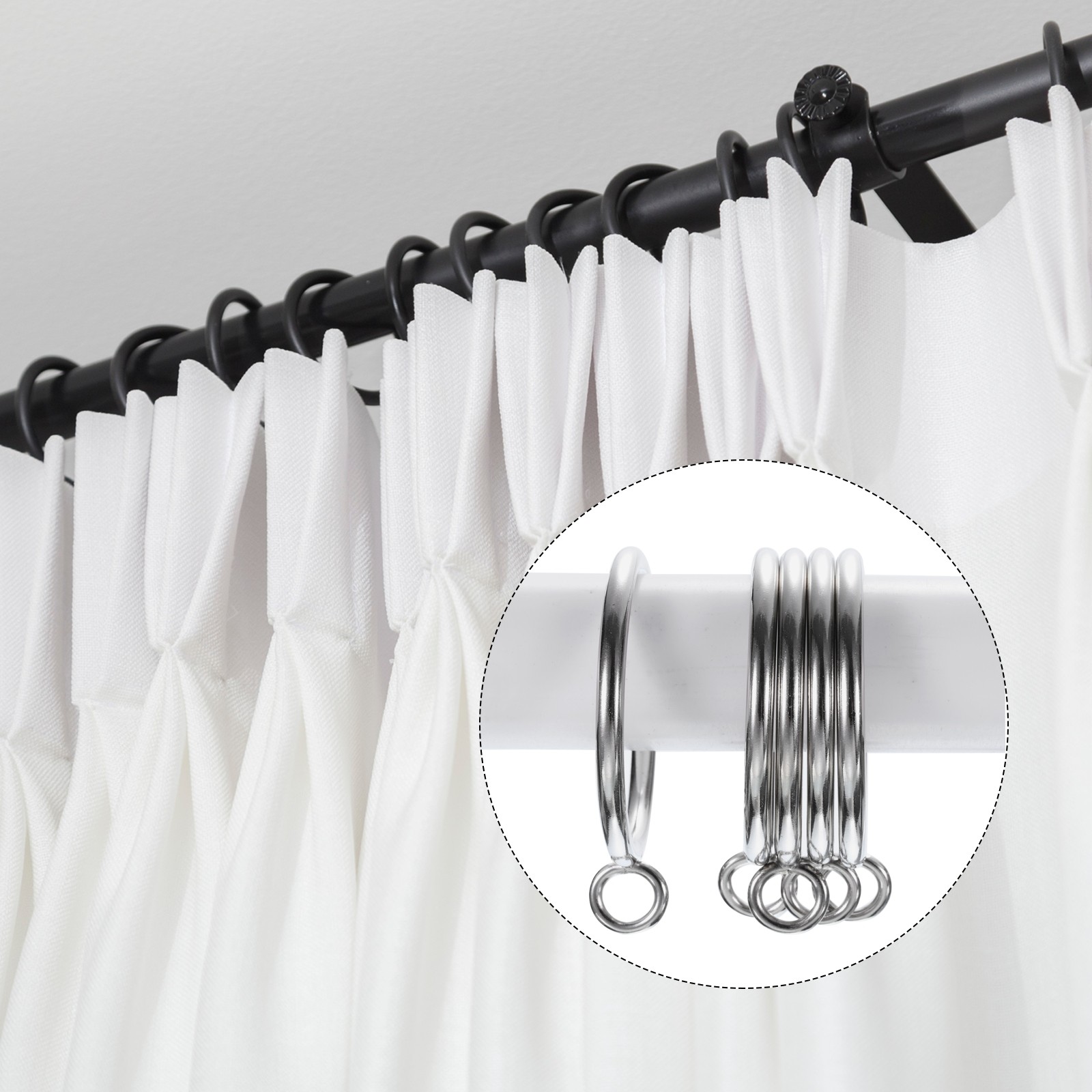 14 Set Silver Curtain Rod Rings With Eyelets Openable For Drapery