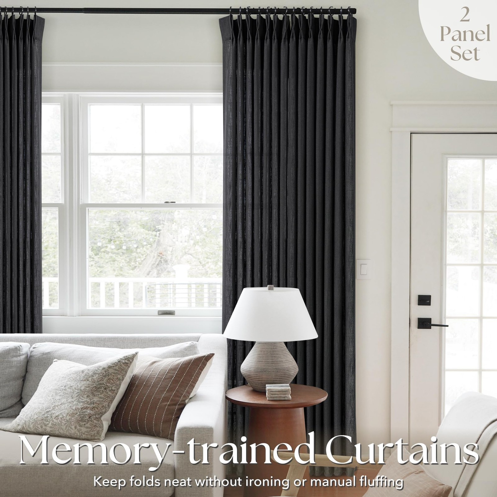 Olepangi Pinch Pleated Black Curtains 120 Inches Long 2 Panels For Living Room
