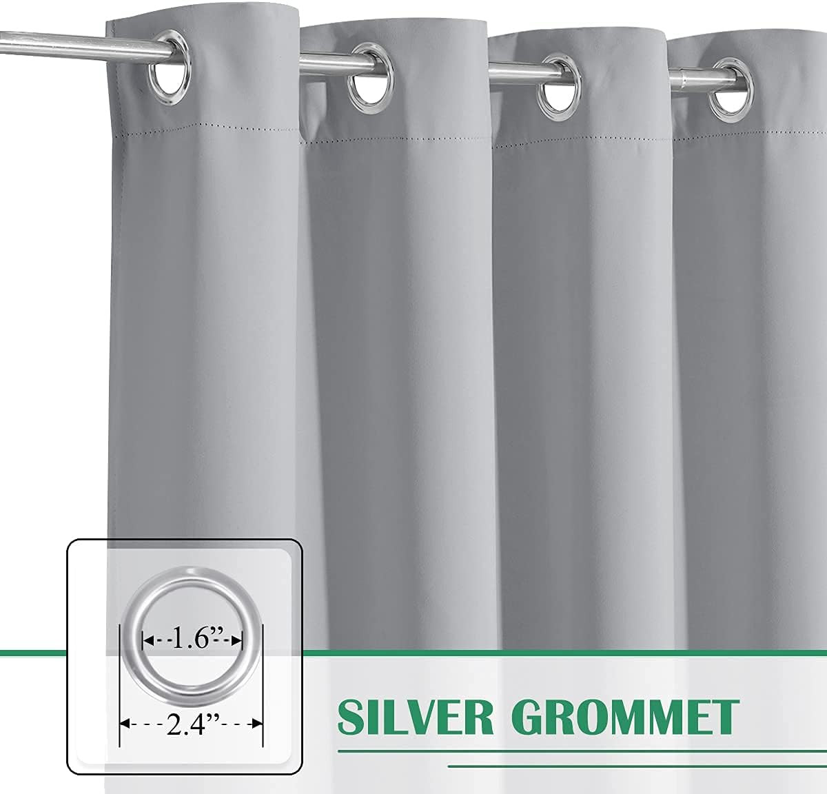 Waterproof Blackout Curtains for Indoor/Outdoor, Extra Wide Silver Grey 100×95