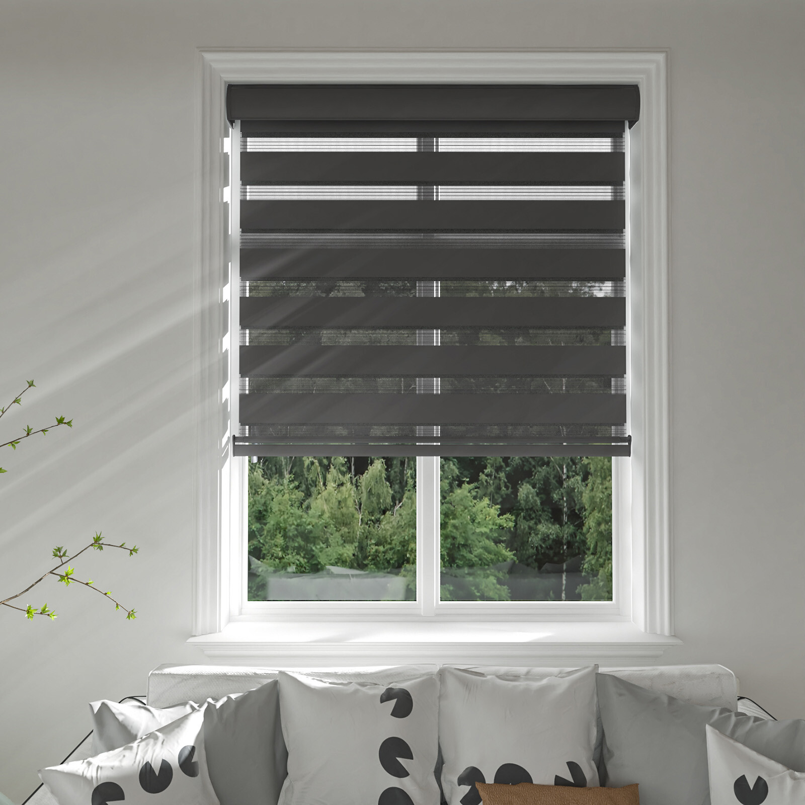 Horizontal Window Shade Blind Zebra Dual Roller Blinds Curtains,Easy to Install