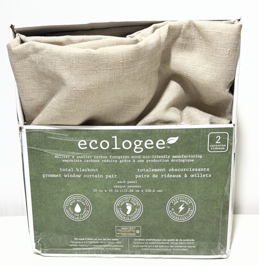 2 Ecologee Total Blackout Grommet Window Curtains, Eco-friendly 52in X 90in