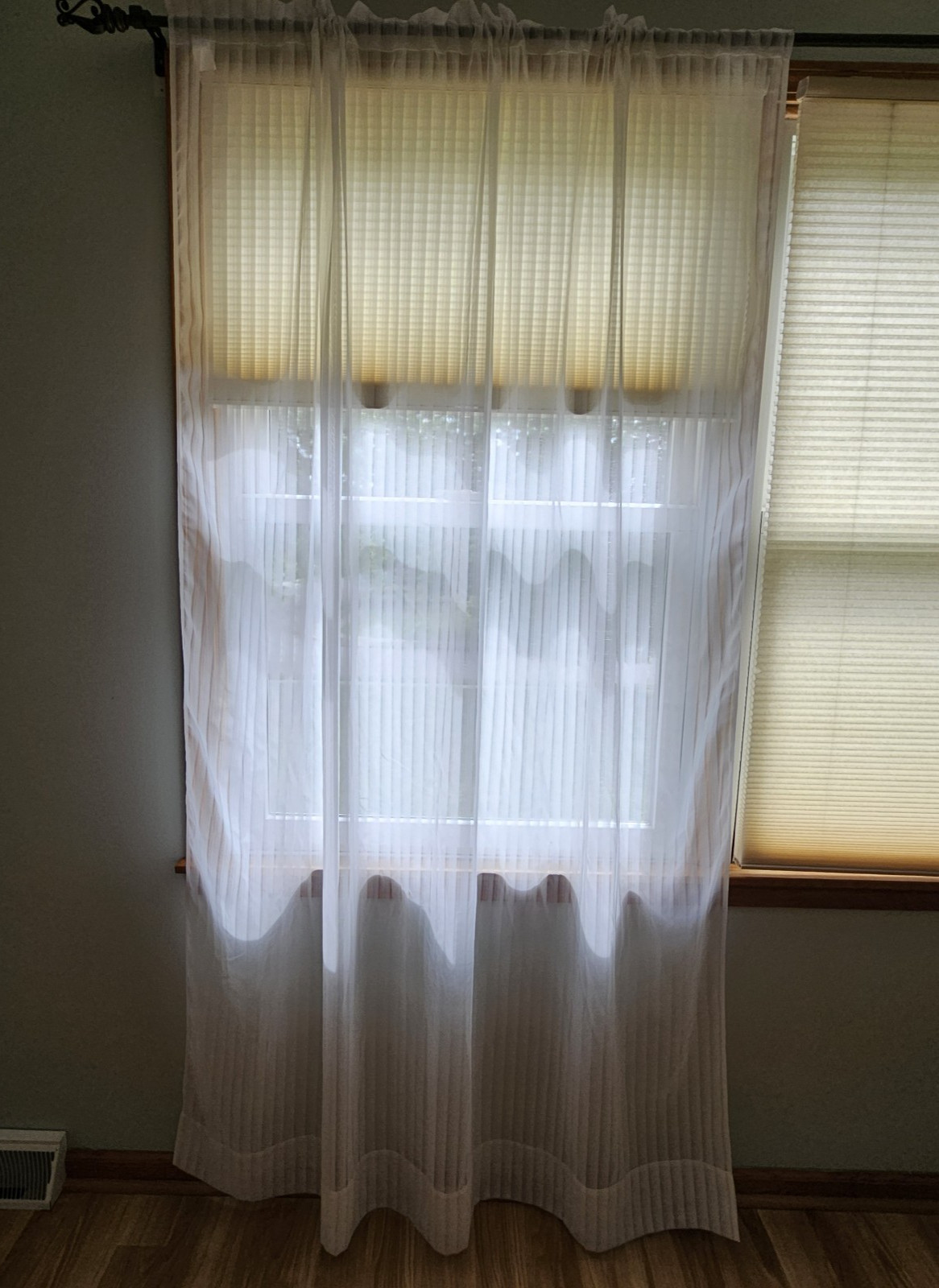 2 White Striped Sheer Window Curtain Panels Today’s Curtain 58″x86″
