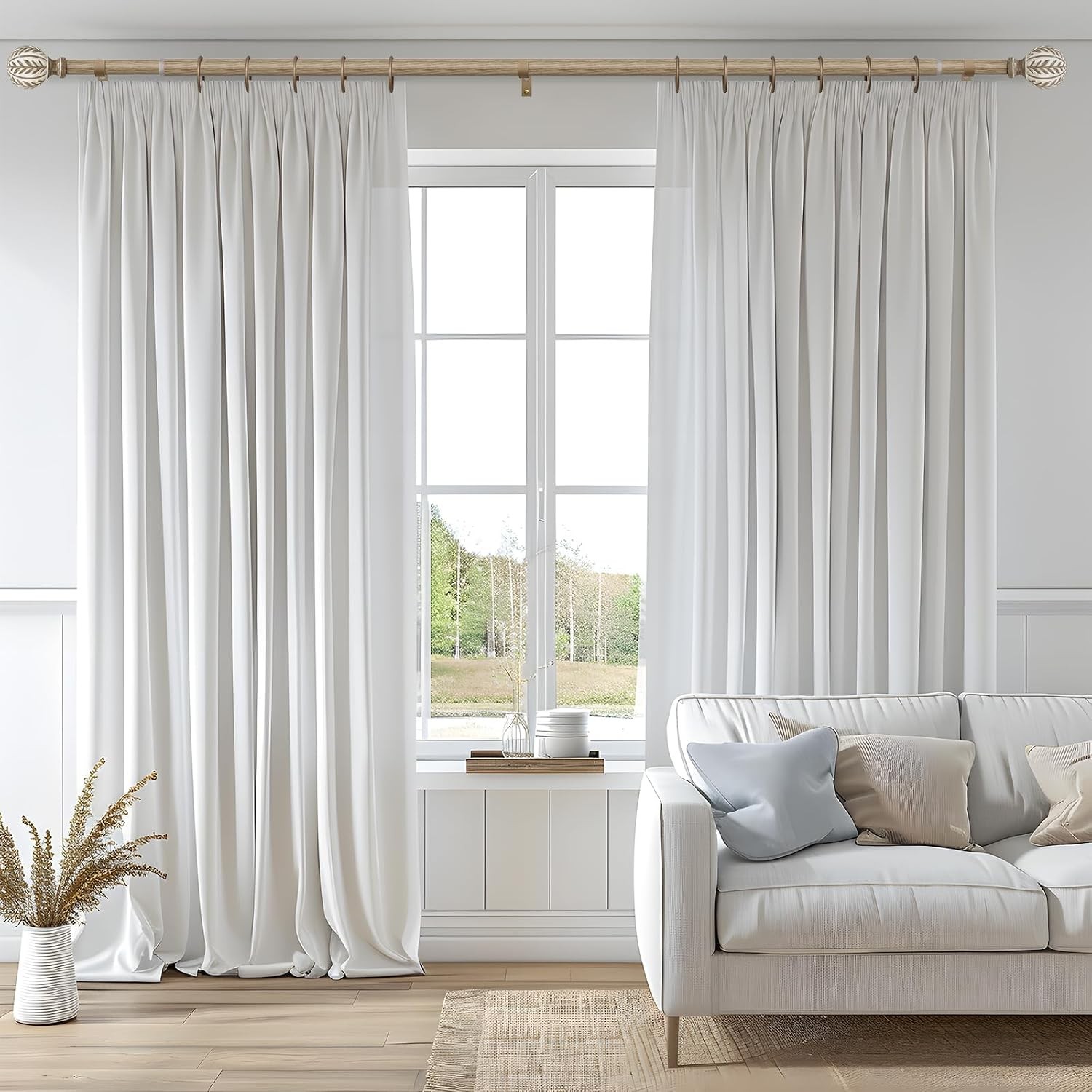 Heavy Duty Adjustable Curtain Rod Decorative Boho Window Drapery Hardware Set