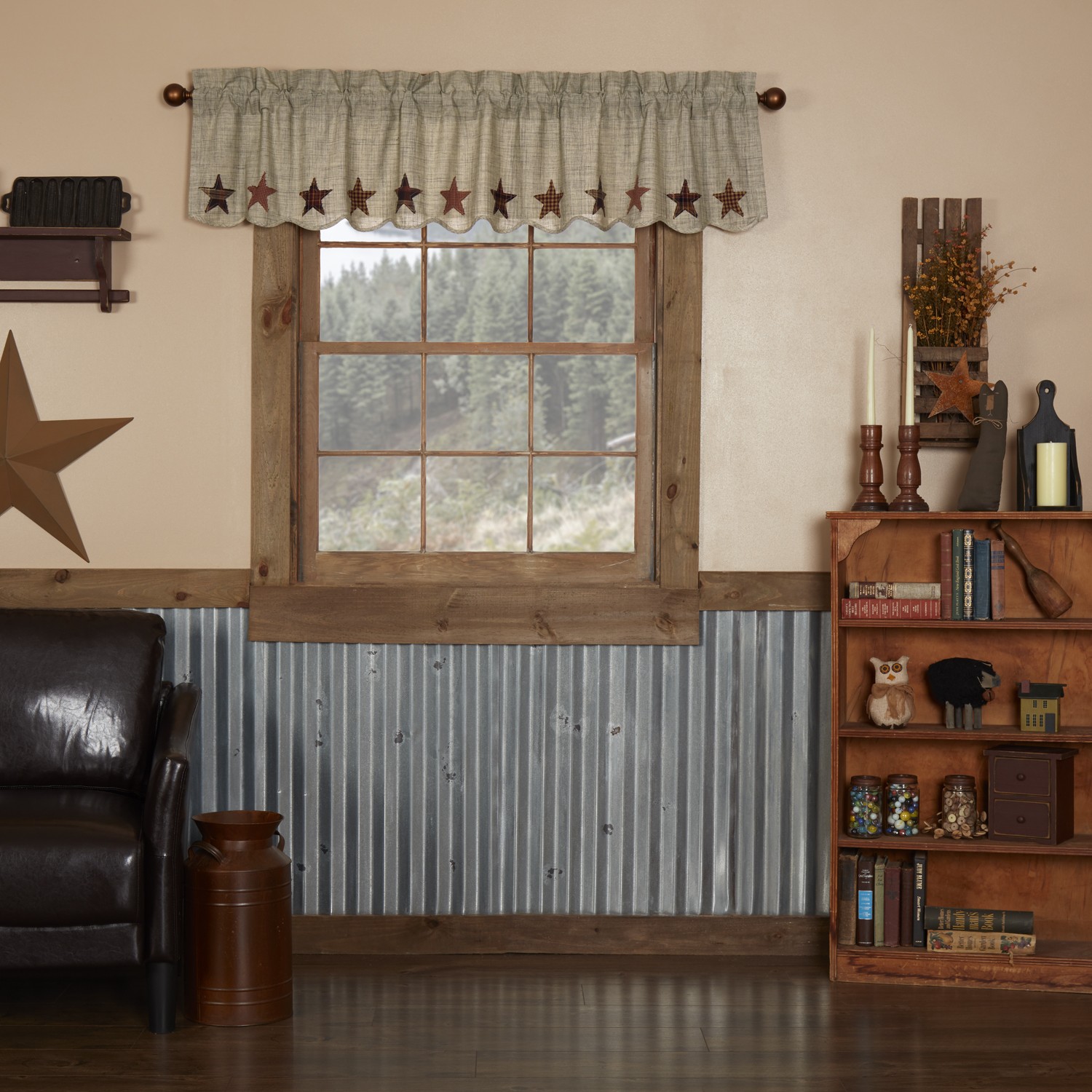 Primitive 16″x72″ Valance Tan Independence Kitchen Window Curtains VHC Brands
