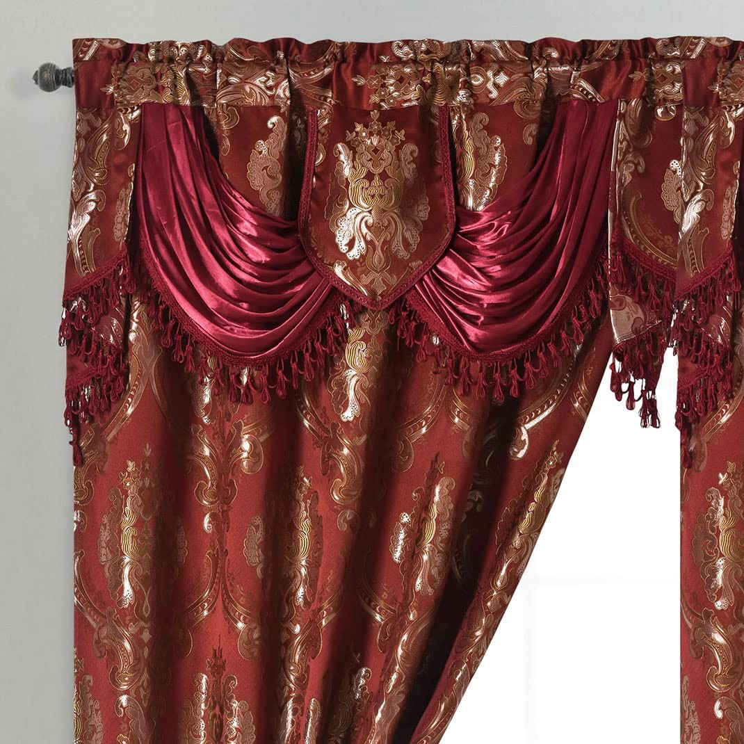GOHD Luxe Love. Jacquard Window Curtain Panel Drape with Attached Fancy Valan…