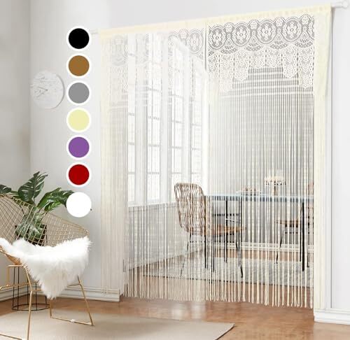 String Door Privacy Lace Curtain Macrame Boho 35×79in/90×200cm Champagne