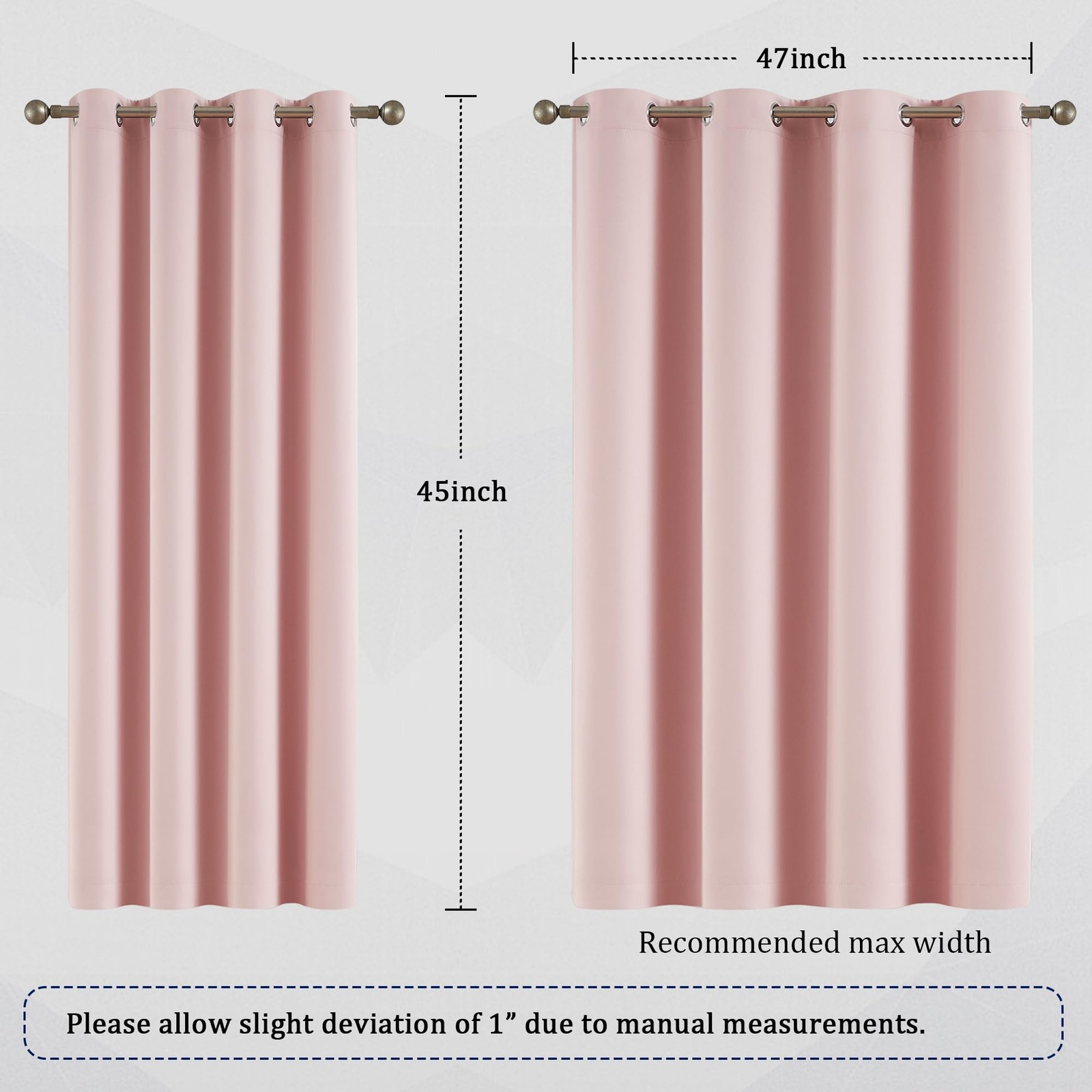 Baby Pink Curtains 45 Inch Length For Kids Room Thermal Insulated Blackout Curta