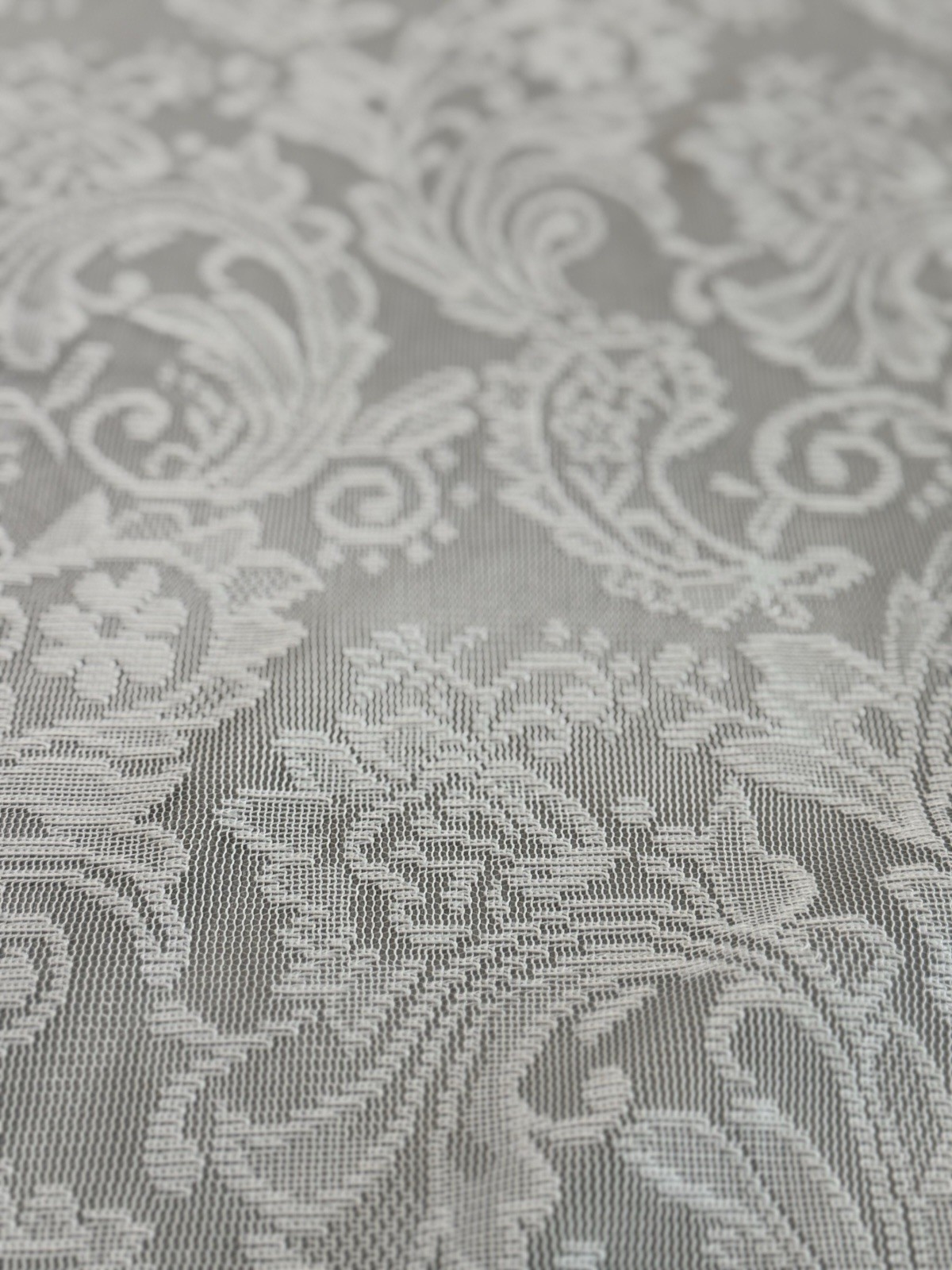 White Floral Lace Faux Pearl Beads Polyester Window Curtain Valance
