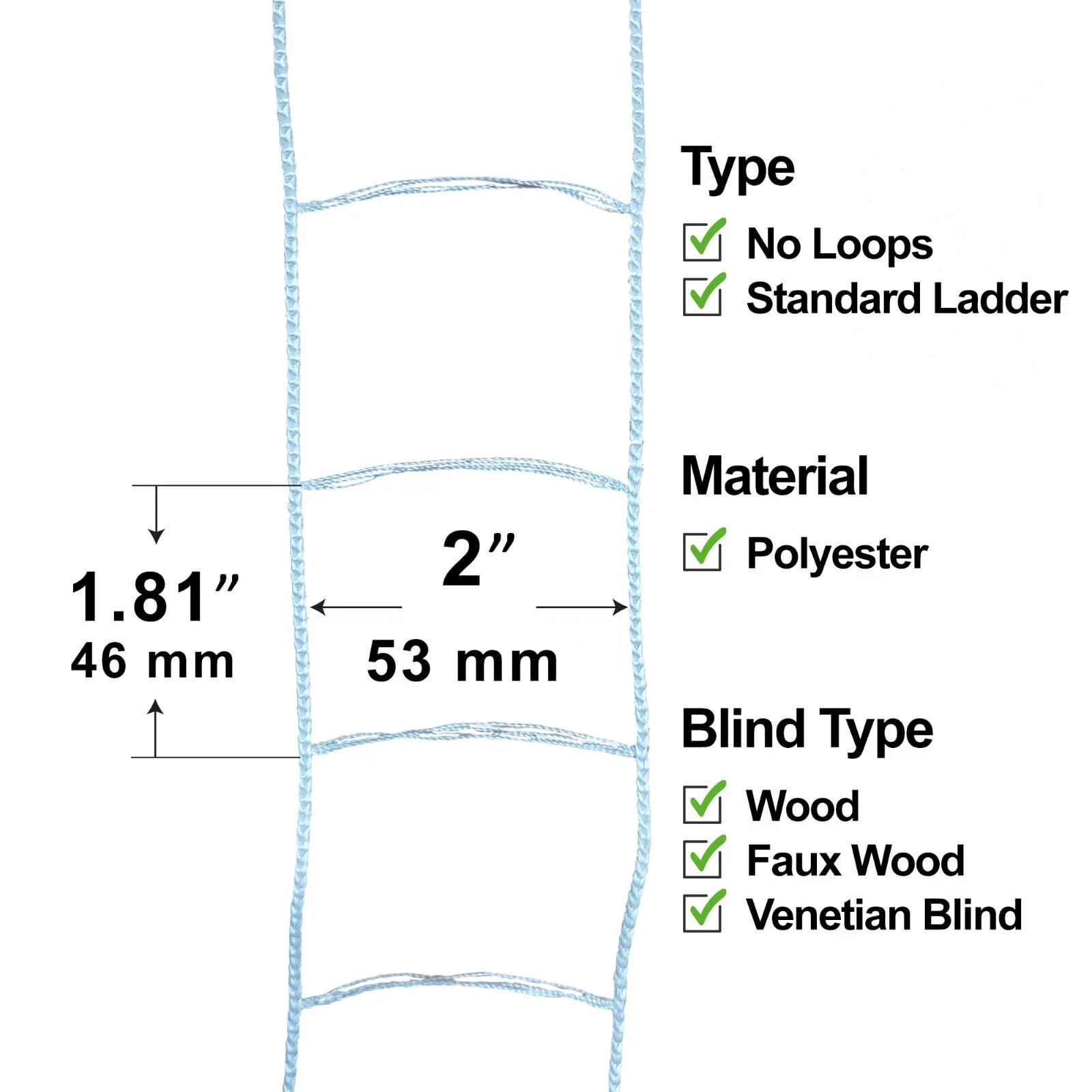 (1000ft) White Ladder String Tape for 2 in Faux Wood & Venetian Blinds (Bulk)