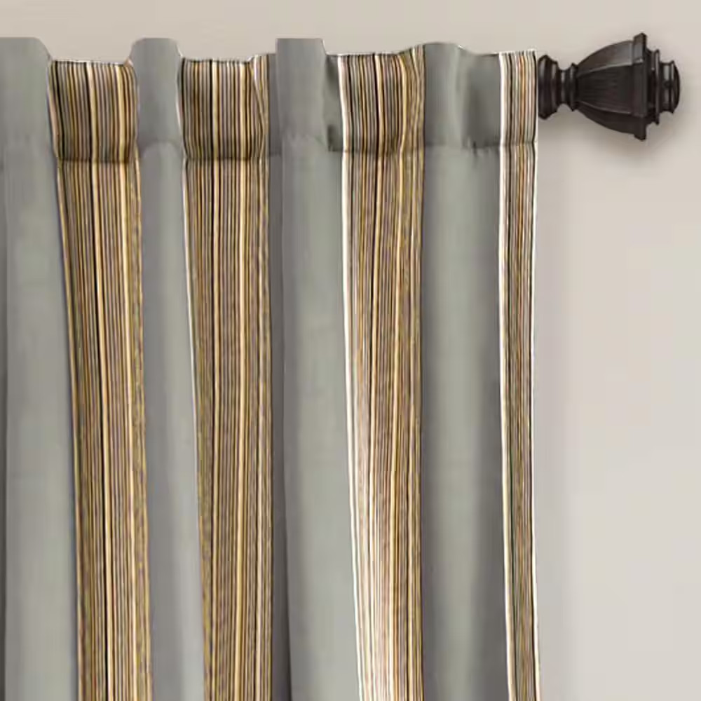 Gray Striped Back Tab Room Darkening Curtain – 52 In. W X 84 In. L (Set of 2)