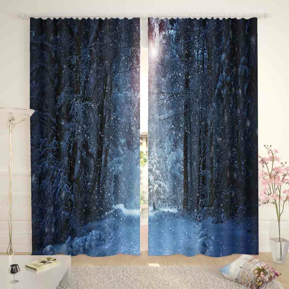 Snow Aurora Blue Forest 3D Curtain Blockout Photo Printing Curtains Drape Fabric
