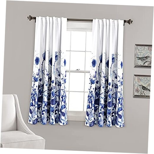 Zuri Flora Light Filtering Window Curtain Panel 52″W x 63″L (Pack of 2) Navy