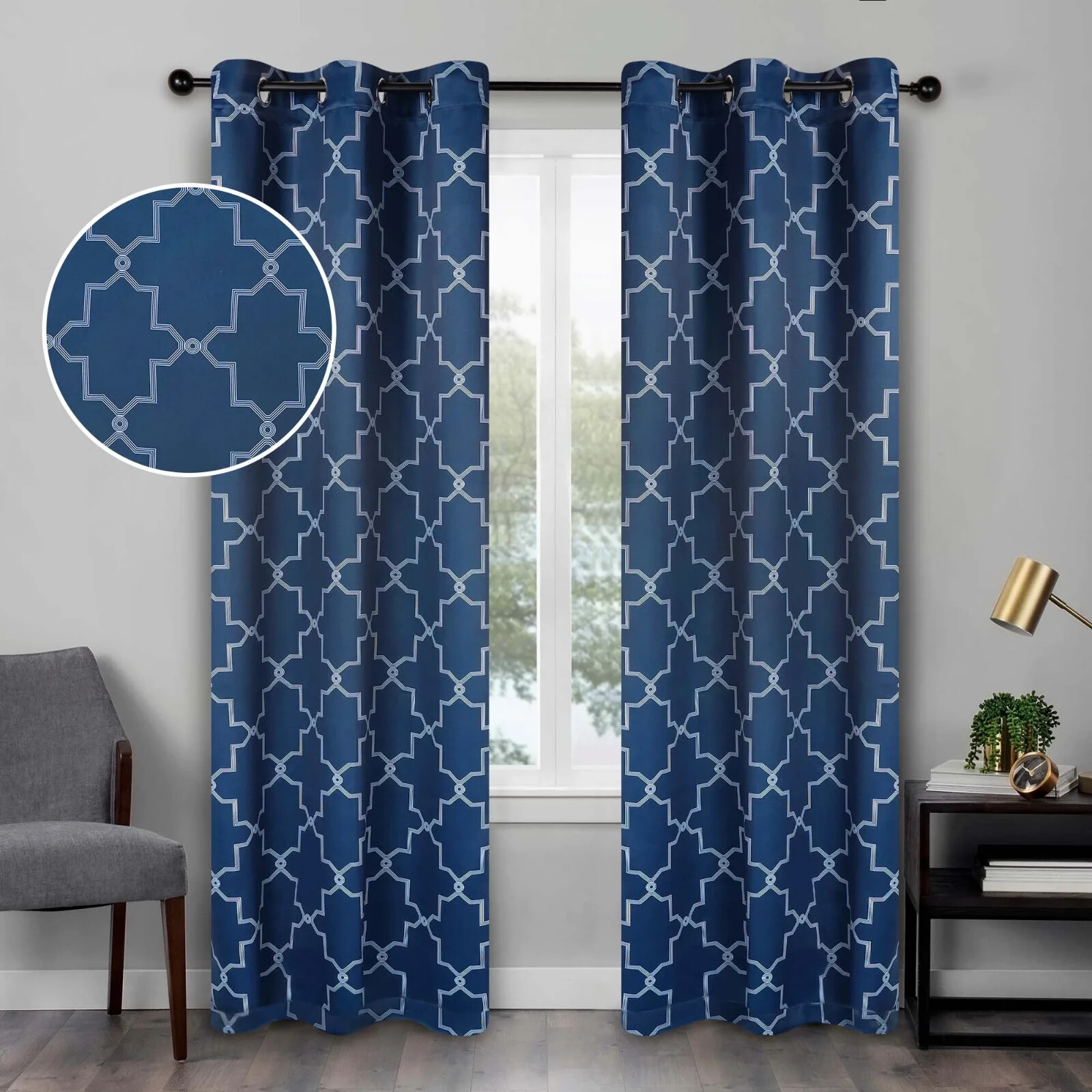 Imperial Trellis Blackout Curtain Set of 2 Panels Navy By Superior 52″ X 84″
