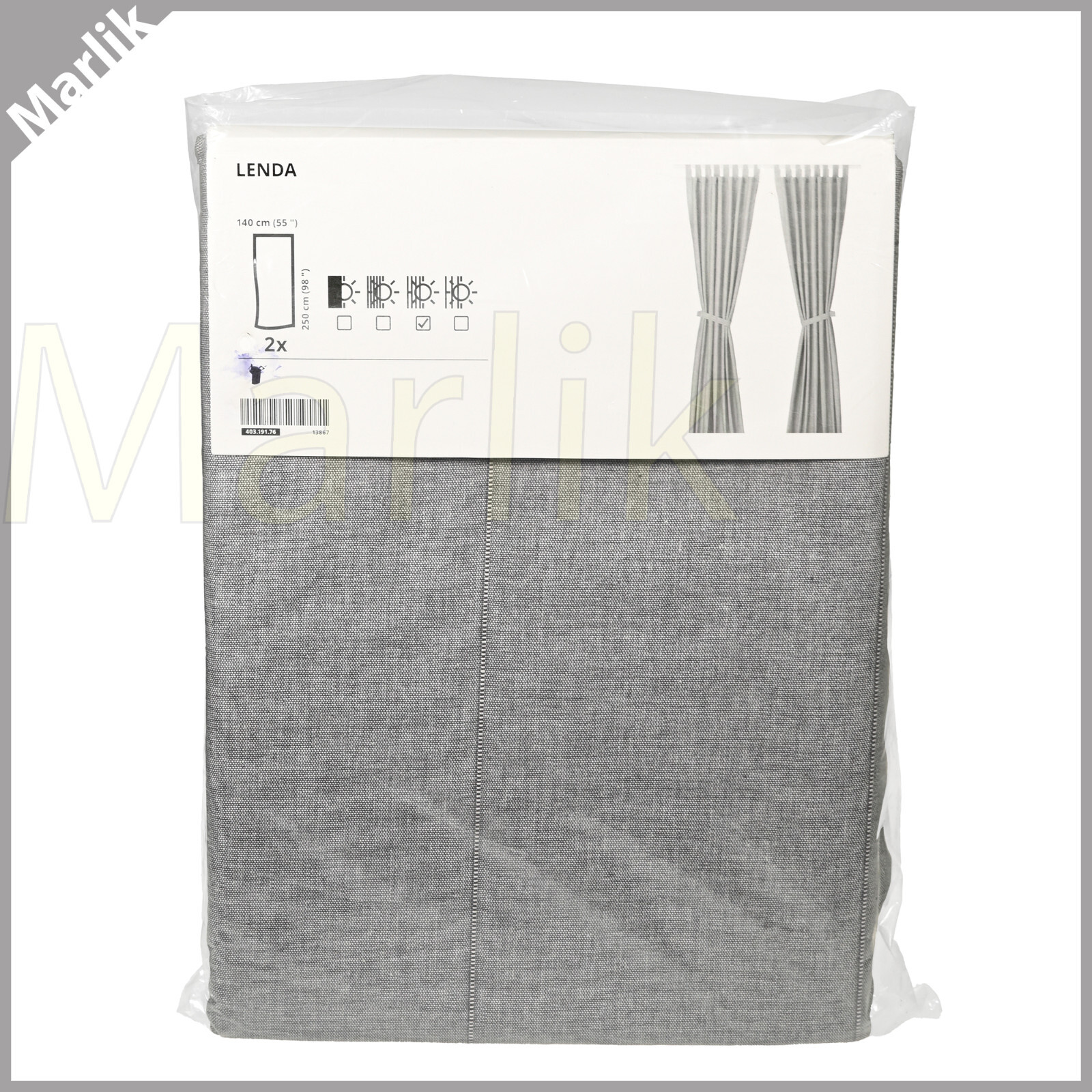 Ikea Lenda Curtains w/Tie Back, 1 Pair, 55×98″, Gray 100% Cotton 403.191.76, NEW