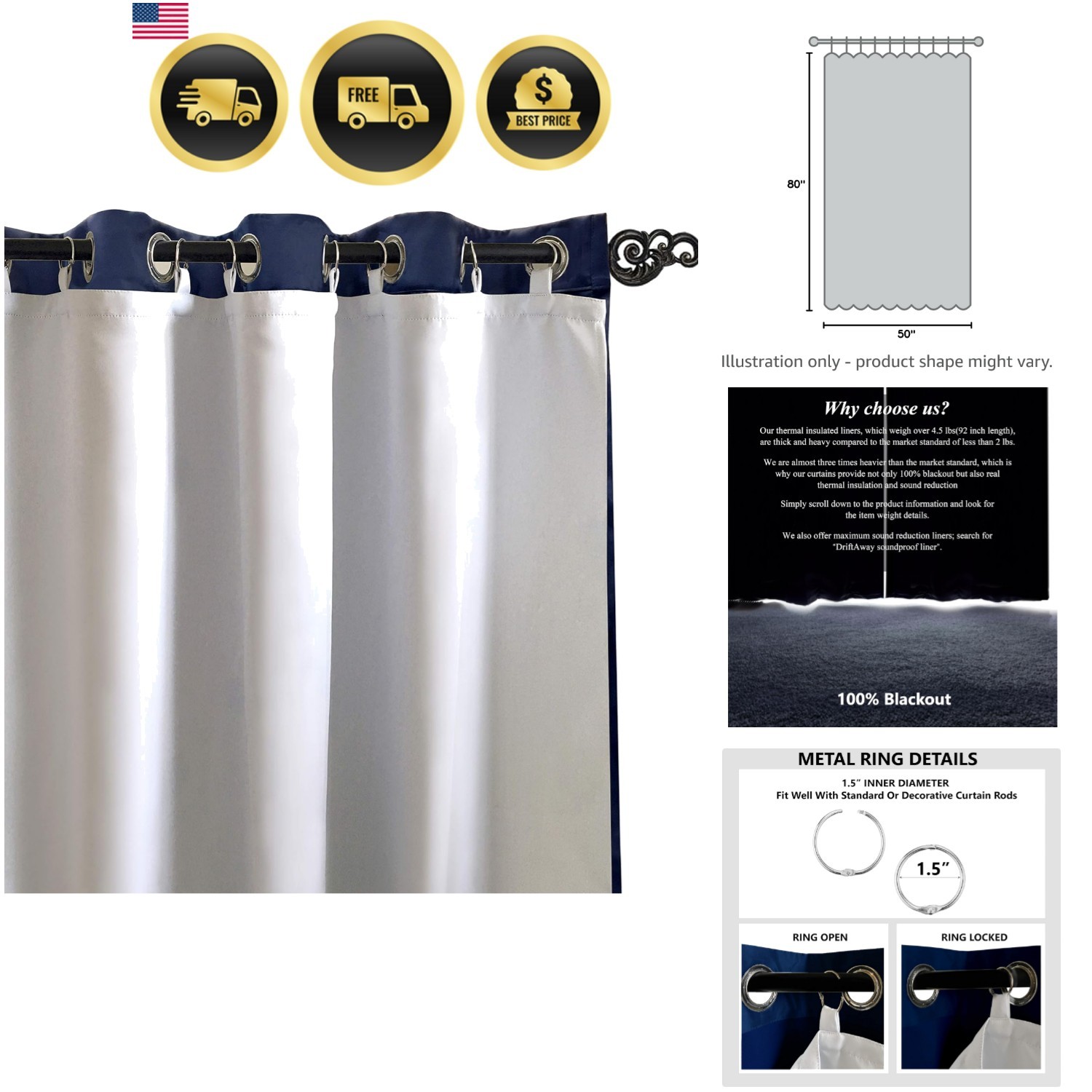 Thermal Insulated 100 Percent Darkening Blackout Curtain Liner 2 Panels Each …