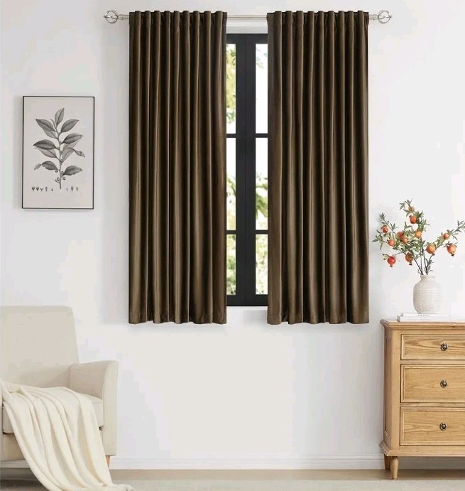 Primerose Brown Velvet Curtains 63 inch Long for Living Room,Blackout 2 Panel