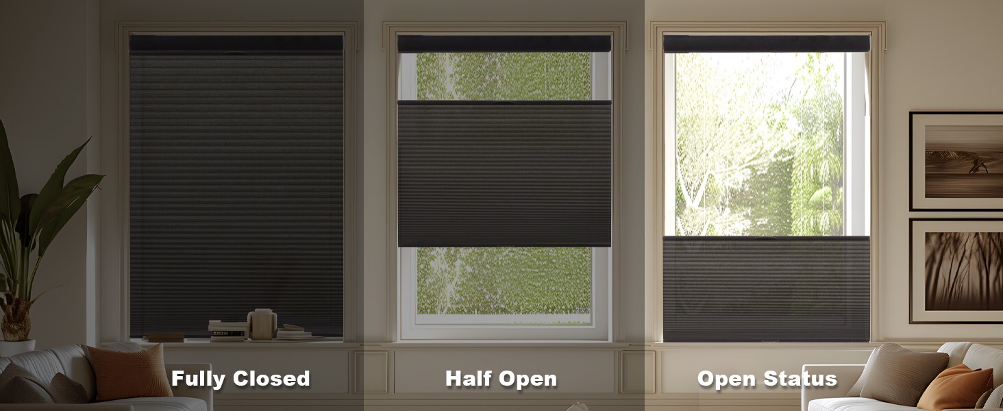 No Drill Top Down Light Filtering Black Cellular Shade Cordless Honeycomb Blinds