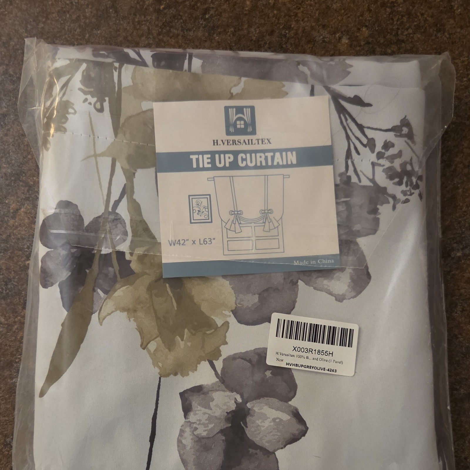 H.VERSAILTEX Tie Up Curtain Grey Olive Floral 100% Polyester 42x63in
