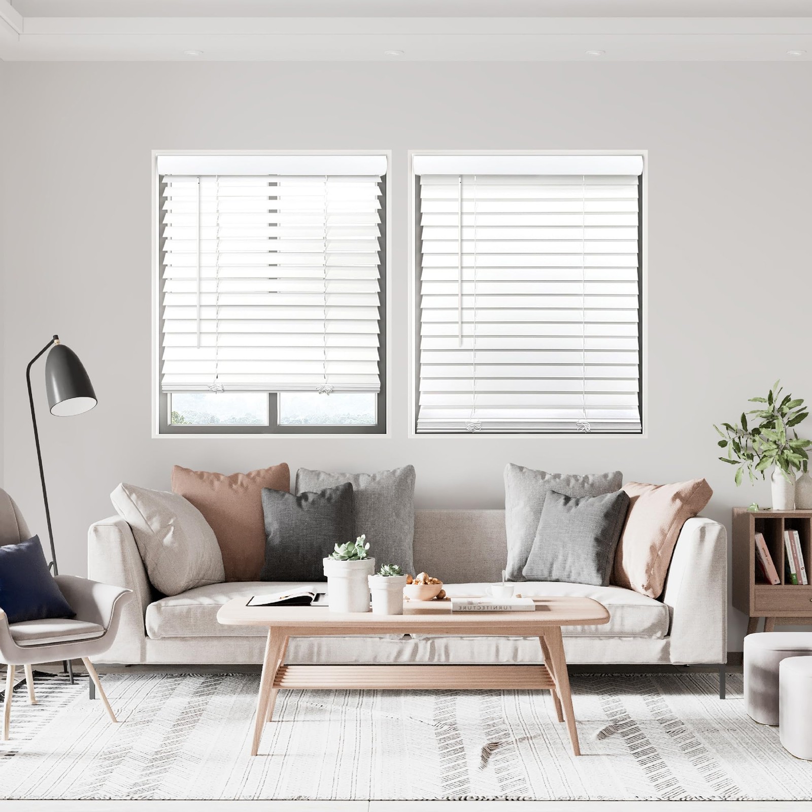 Dez Furnishings Cordless 2 Smooth Faux Wood Blind 34 W X 48 H Smooth White