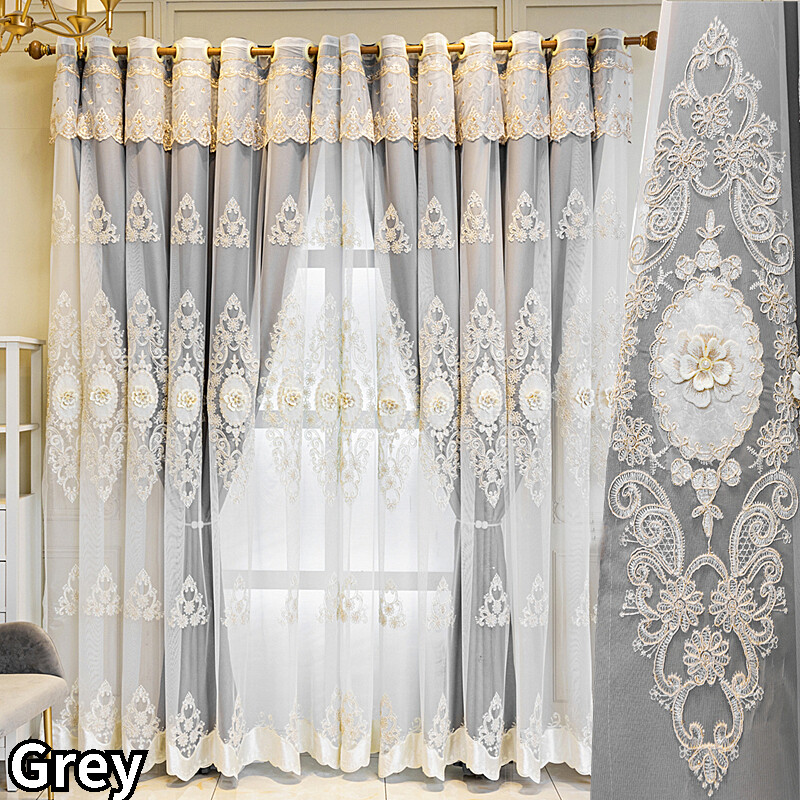 1 Panel Blackout Curtain Double Layer Window Tulle Drape Valance 3D Flower Home