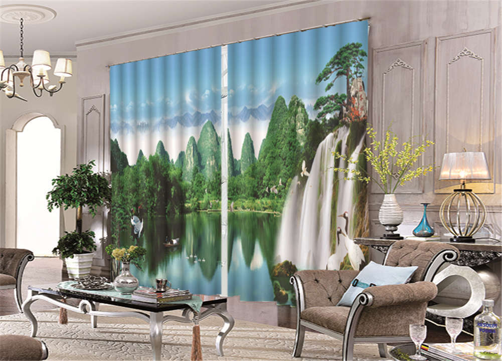 Reflection Of Mountain 3D Curtain Blockout Photo Printing Curtains Drape Fabric
