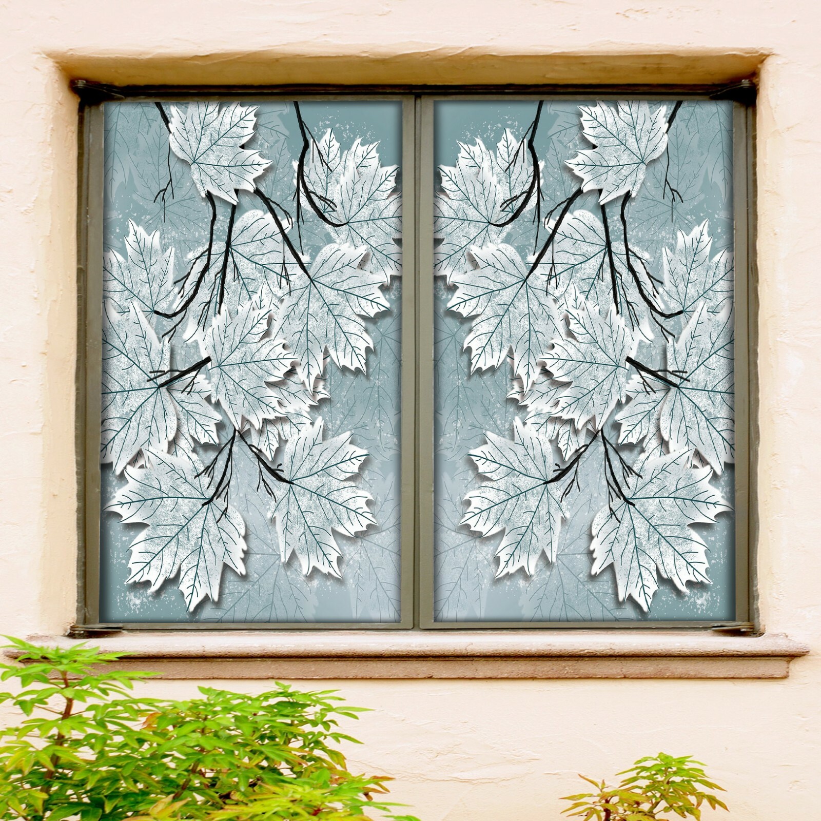 3D White Leaf A423 Window Film Print Sticker Cling Stained Glass UV Zoe