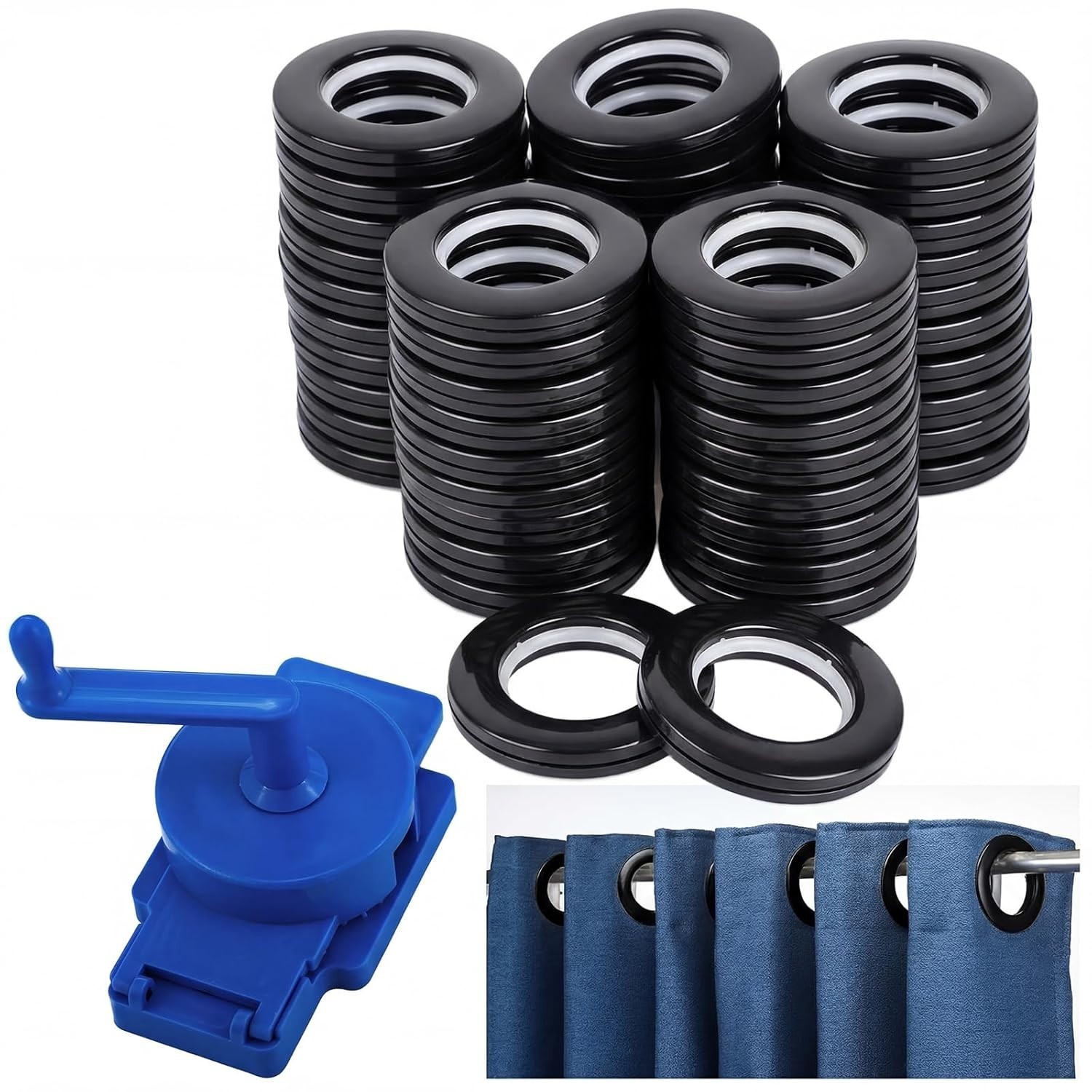 Otoolling Rotary Puncher 50pc 1-9/16 Curtain Grommets Kit Silver Window Drapery