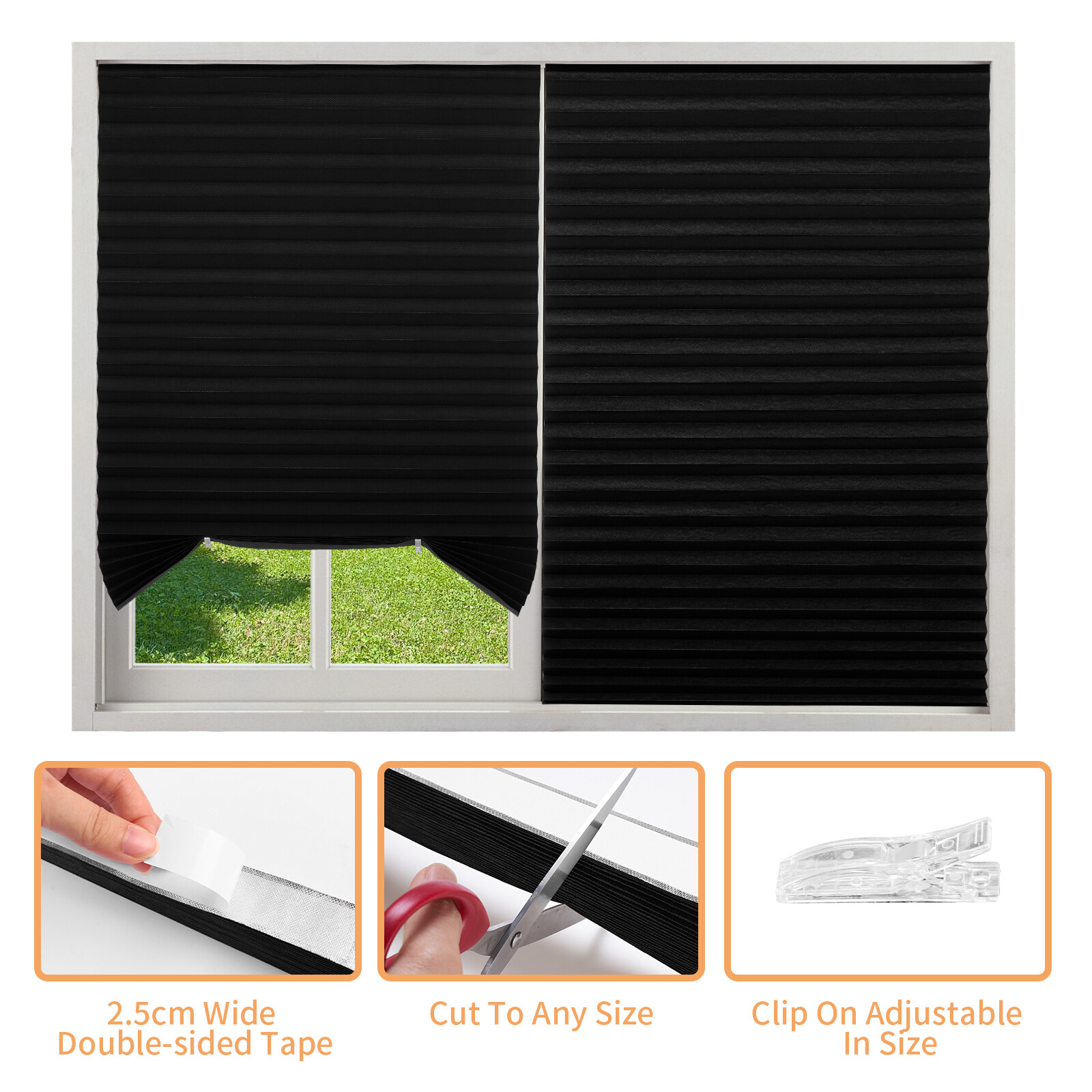 Temporary Window Blinds Cordless Self Adhesive Stick on Pleated Paper Blinds