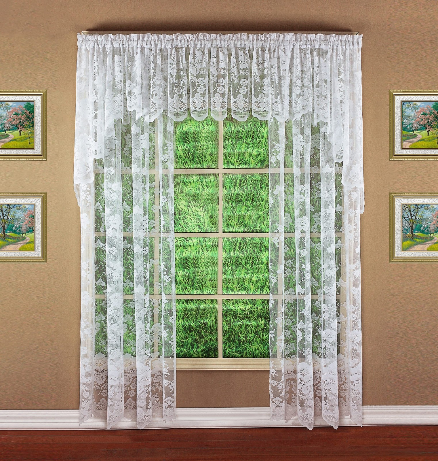 Today’s Curtain Floral Vine Lace Tailored Valance 18″, White, 60W x 18L