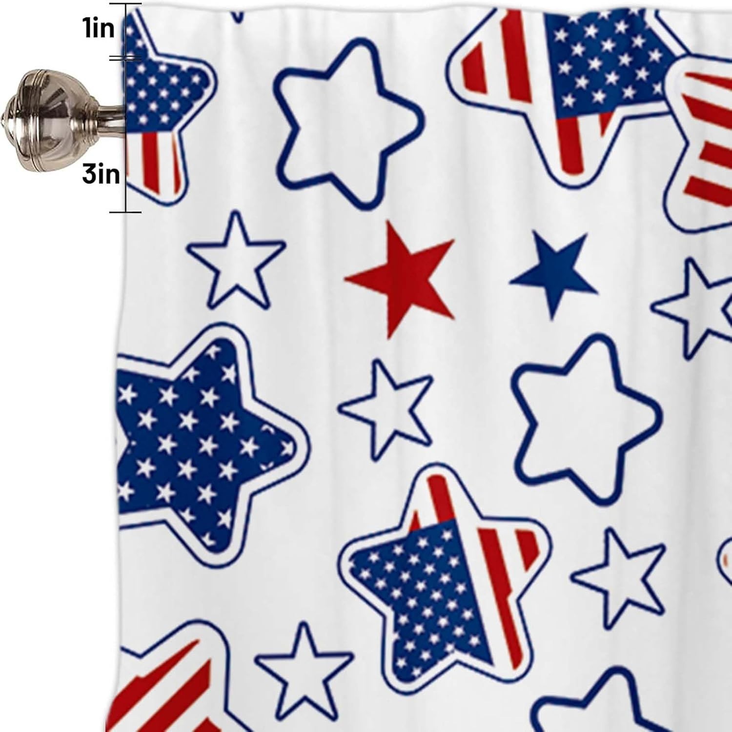 Easy Install 54×18 Red Blue Star Kitchen and Bedroom Curtains – Machine Washable