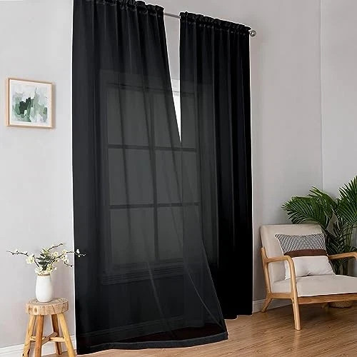Sheer Curtains 96 Inches Long, Light Filtering 42W x 96L (Pack of 2) Black