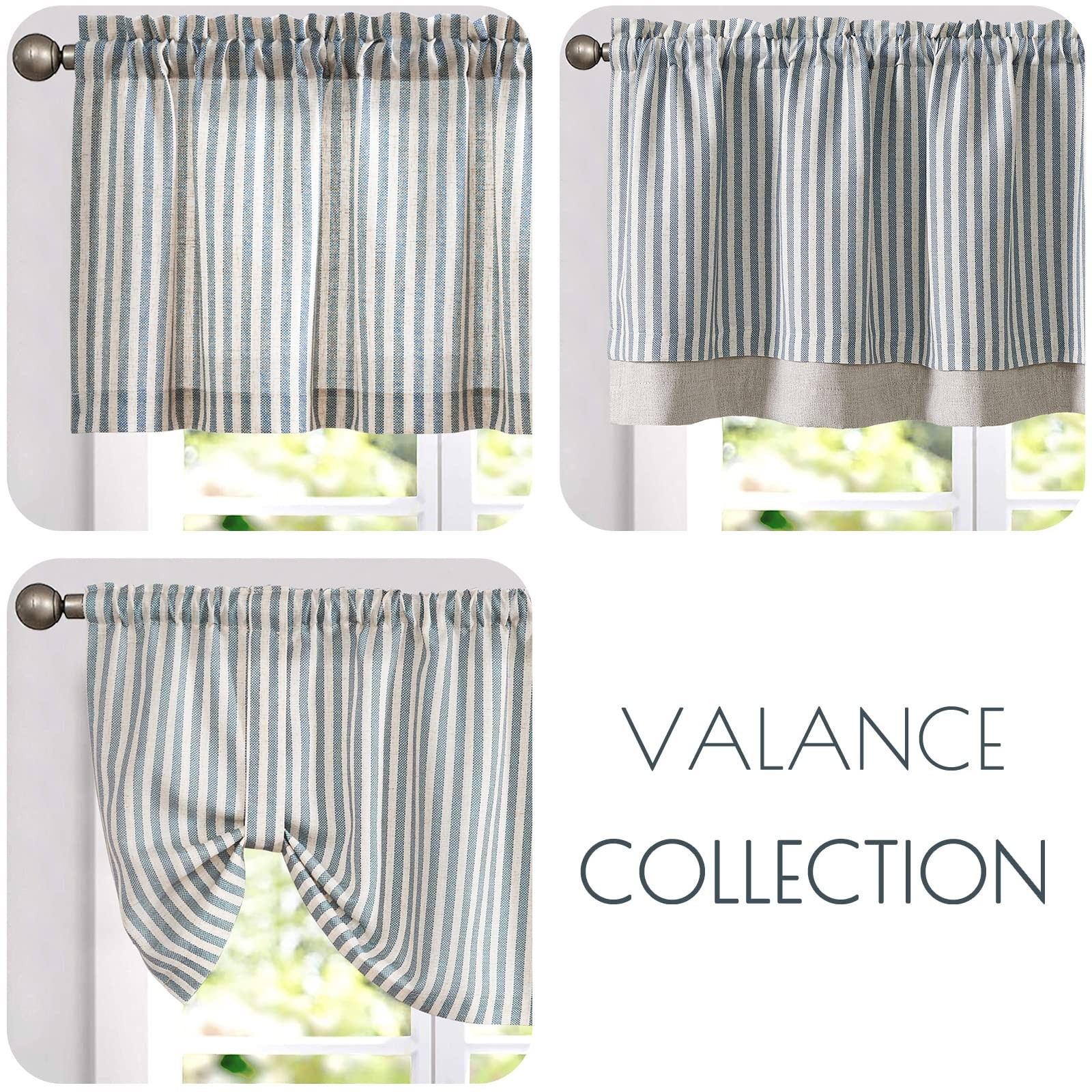 jinchan Linen Striped Valance for Windows 16 Inch Blackout Drapes for Small W…
