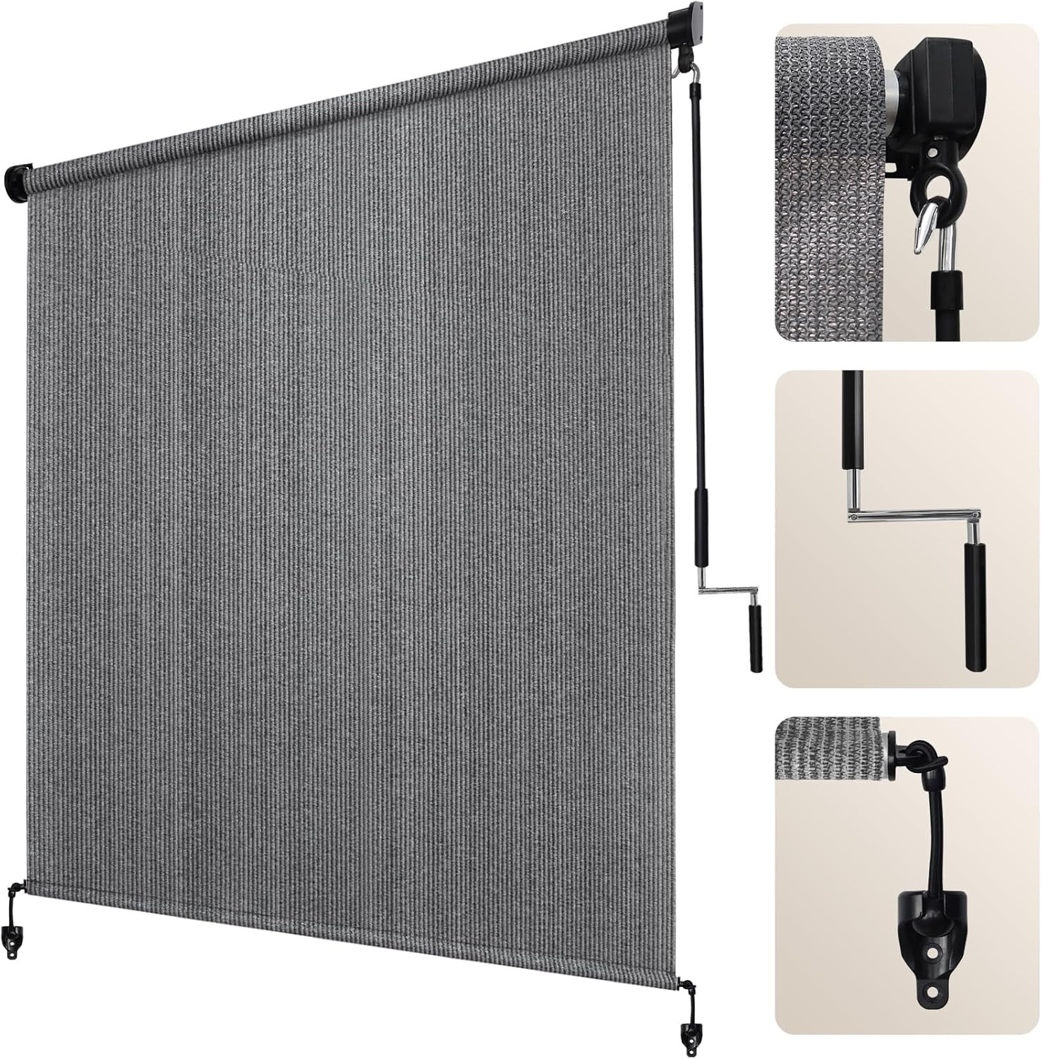 Cordless Outdoor Roller Shade 6’Wx6’H for Patio, Porch, Pergola – Gray