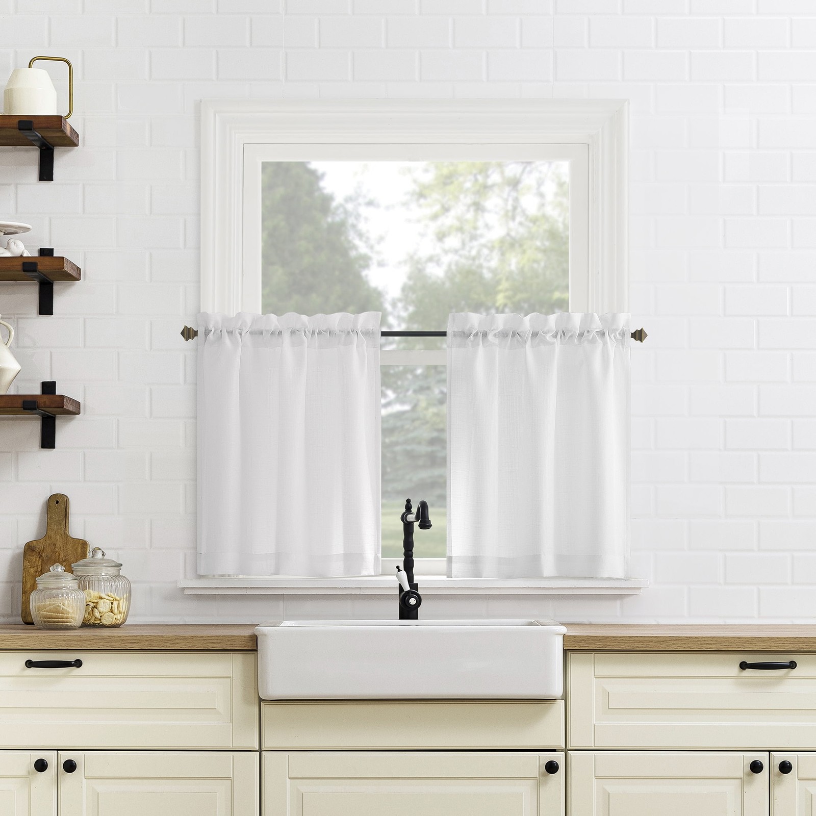 3-Piece Textured Semi Sheer Rod Pocket Kitchen Window Tier Pair and Valance