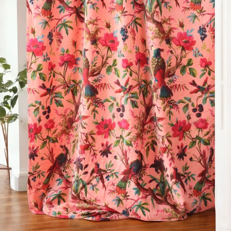 Peach Velvet Curtain Drape Window Decor Door Curtain Blackout Luxury Curtain