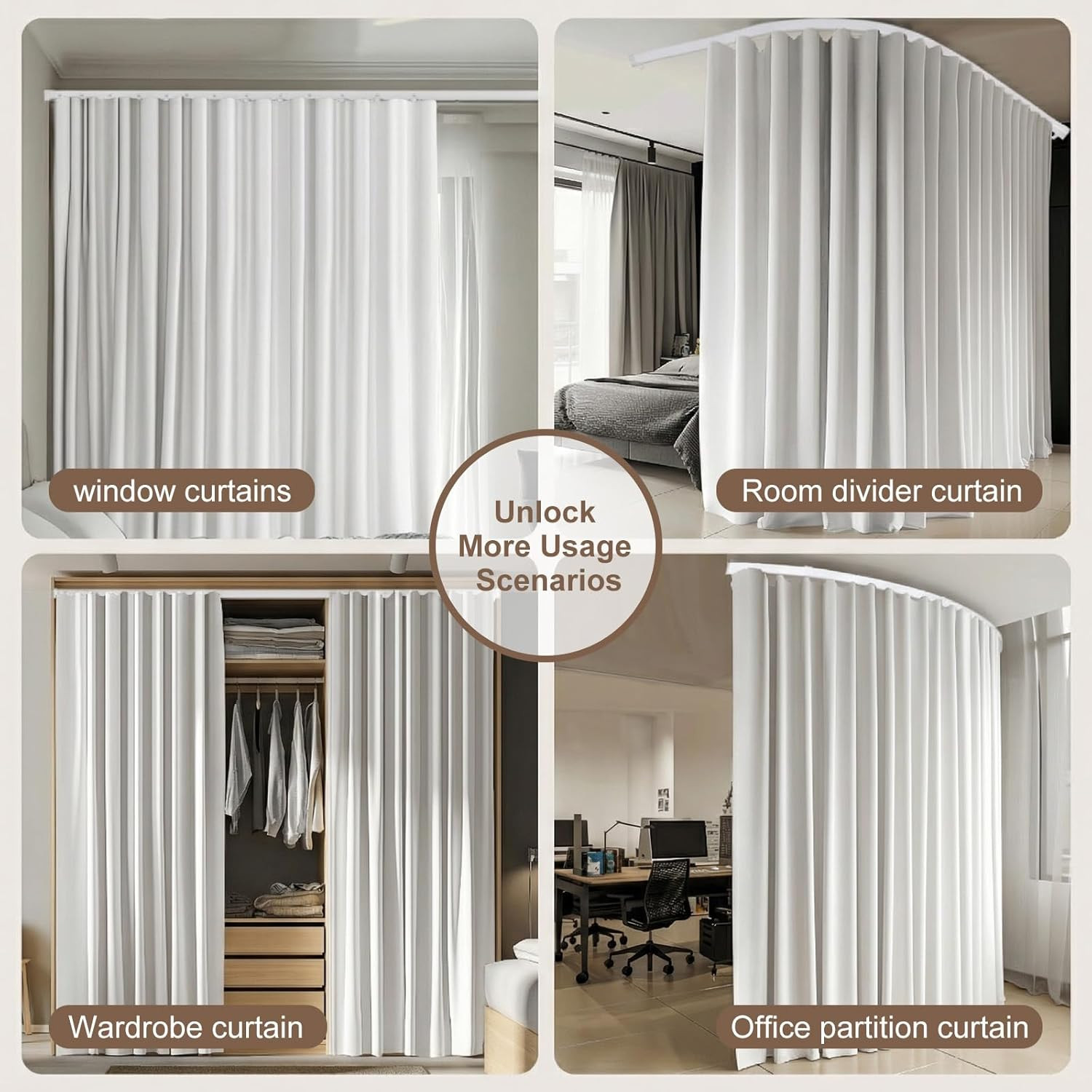 MaKefeile Room Divider Curtains & Flexible Bendable Tracks Set,Privacy Dividers