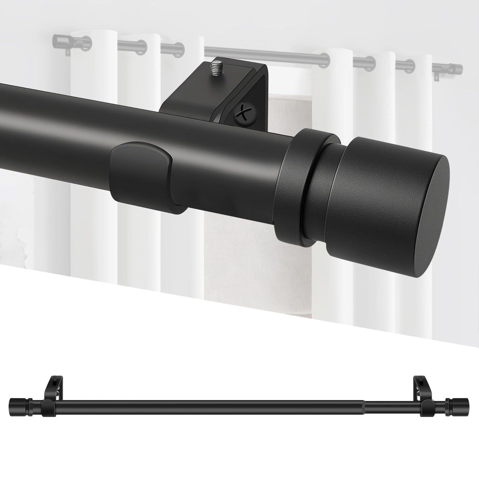 XDW-GIFTS Curtain Rods for Windows 32 to 46 Inch,1 Inch Diameter 32-46, Black