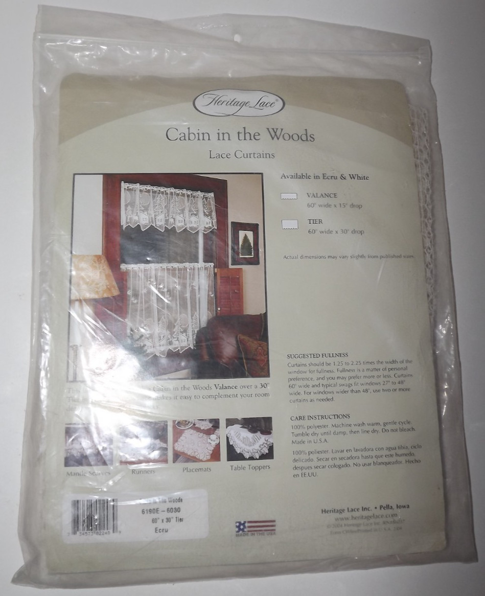 Heritage Lace Cabin In The Woods Lace Curtains Tier Ecru Beige 60″x 30″