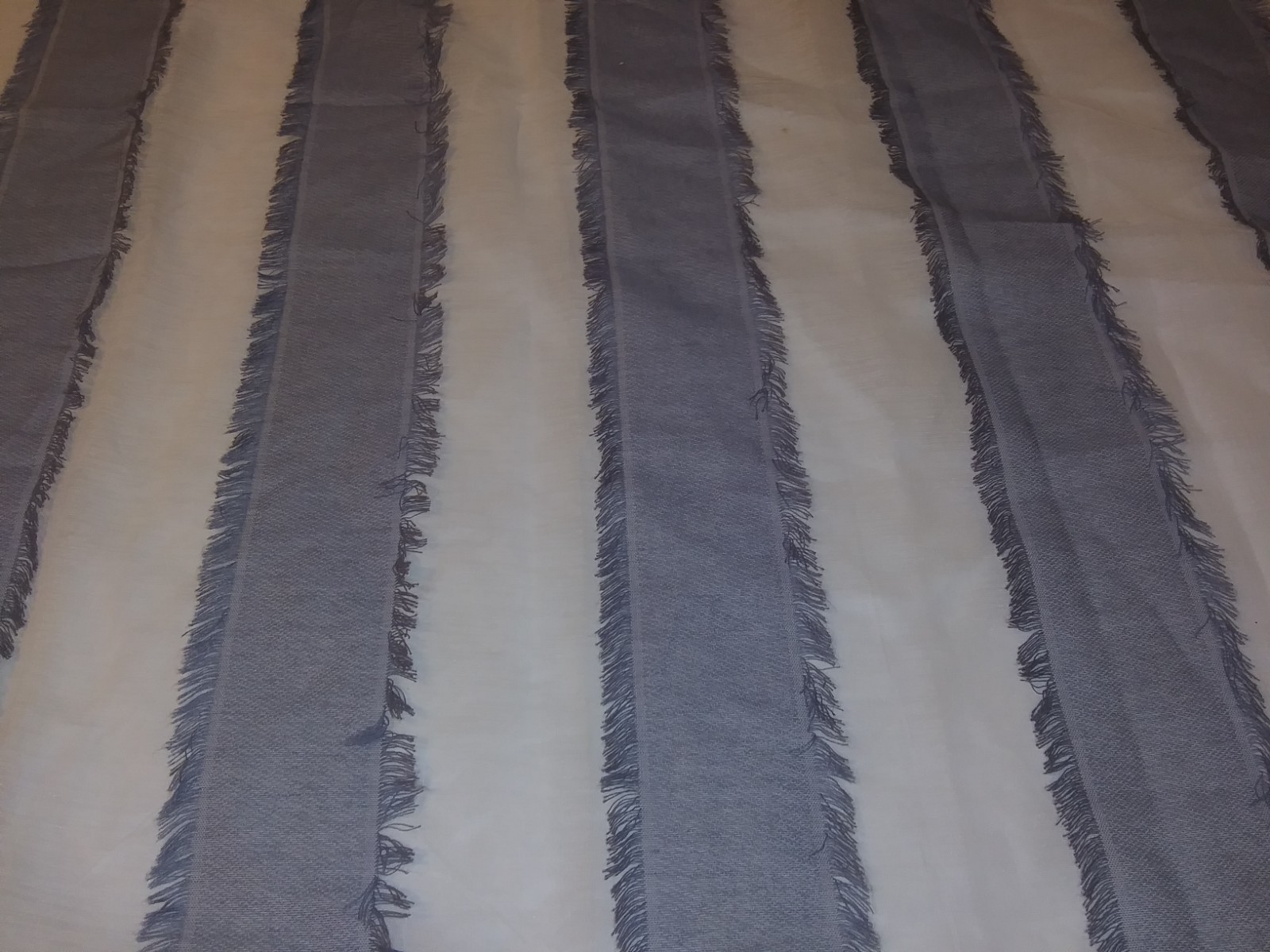 Curtain Panels 1 Pair Stripe Blue Gray Fringed Rod Pocket 37″ W X 82″L SemiSheer