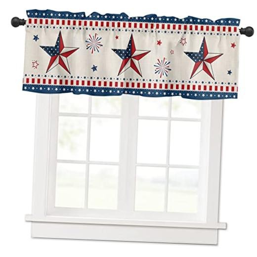 Window Valance Curtain Red Blue 54″W x 18″L (Pack of 1) Independence Day Stars