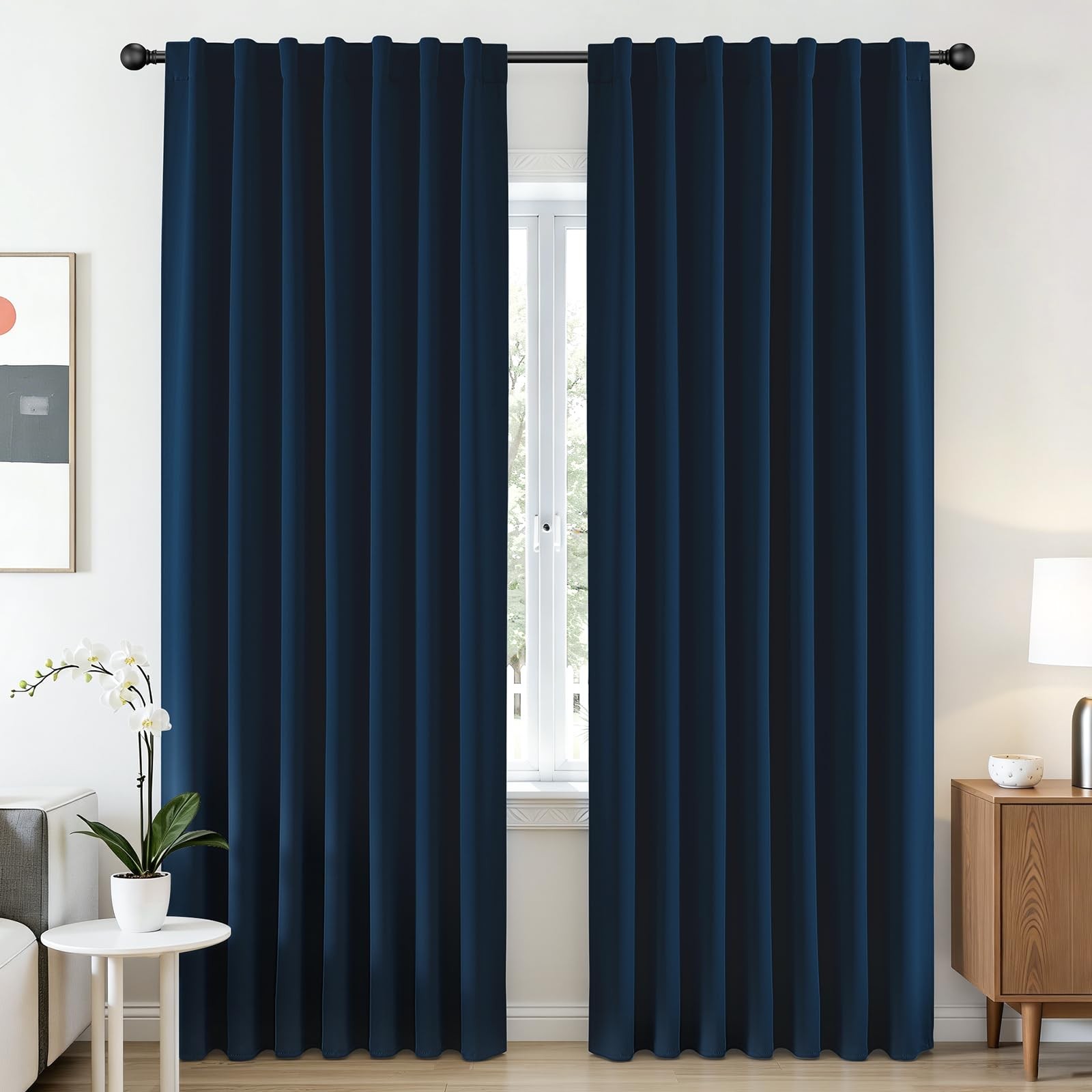 Cucraf Navy Blue Blackout Curtains 90 Inches Length 2 Panels Set Rod Pocket And