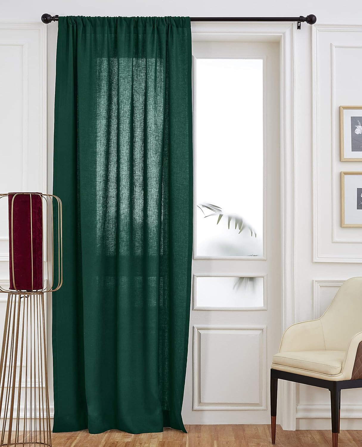European Flax Linen Curtain Rainforest Green, 52 X 108 Inch Light Filtering Rod