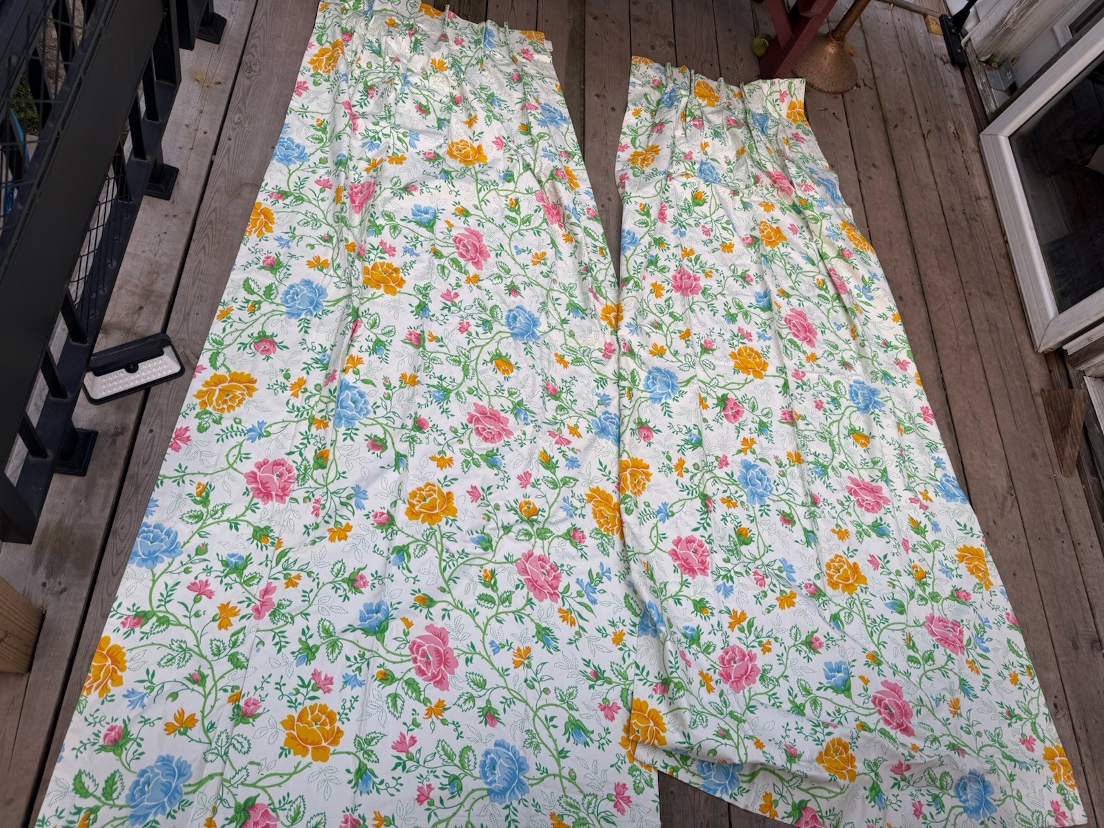 Vintage Pinch Pleat 2 Sets Curtain Panel Pair Floral Pink Roses Bright 80″x 38”