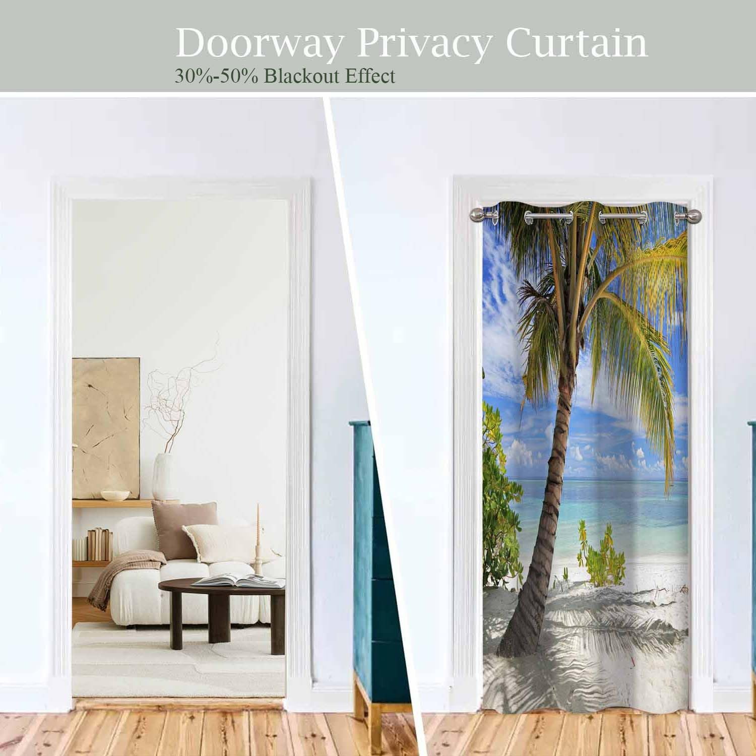 Haciadan Sandy Beach Door Curtain for Doorway Window Tropical Sea Palm Tree S…