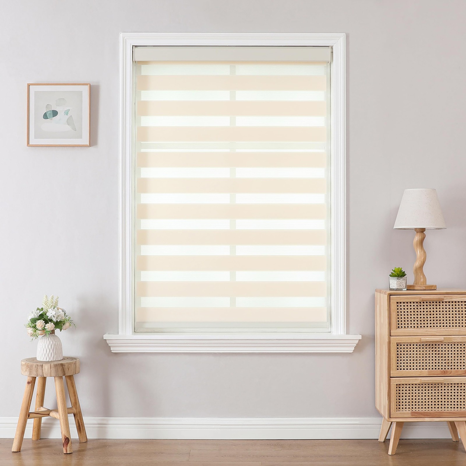 Joydeco Cordless Zebra Blinds 24″W x 75″H, Upgrade- Beige (Aluminum Cover)