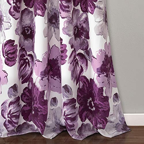 Light Filtering Window Curtain Panels, 52″ W x 84″ L, Purple & Gray Floral Drape