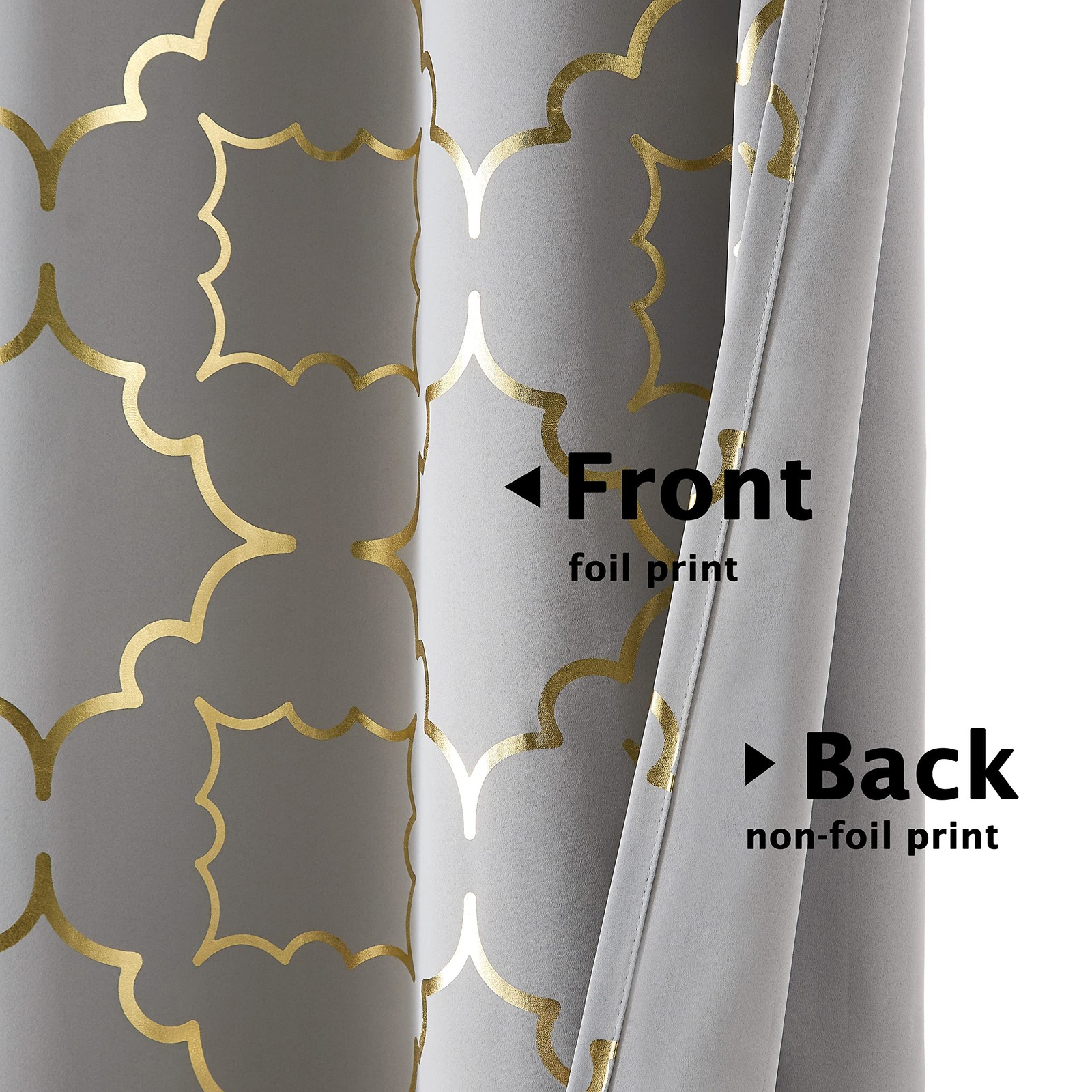 Grey Blackout Curtains for Bedroom 90 Inch Long with Gold Foil Moroccan Panel…